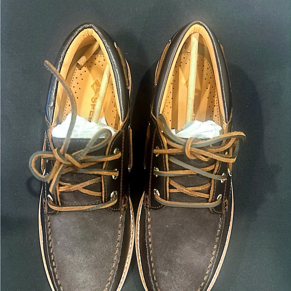 Sperry Brown Leather and Dark Brown Suede Lug Boat Shoes